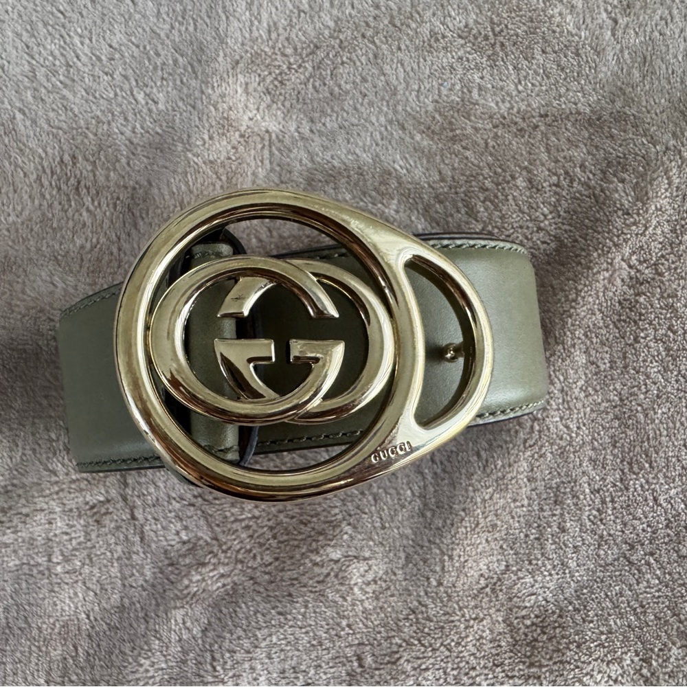 Gucci Olive Green GG Marmont Leather Belt Gold Buckle | Size 80 / 32 - Picture 2 of 8